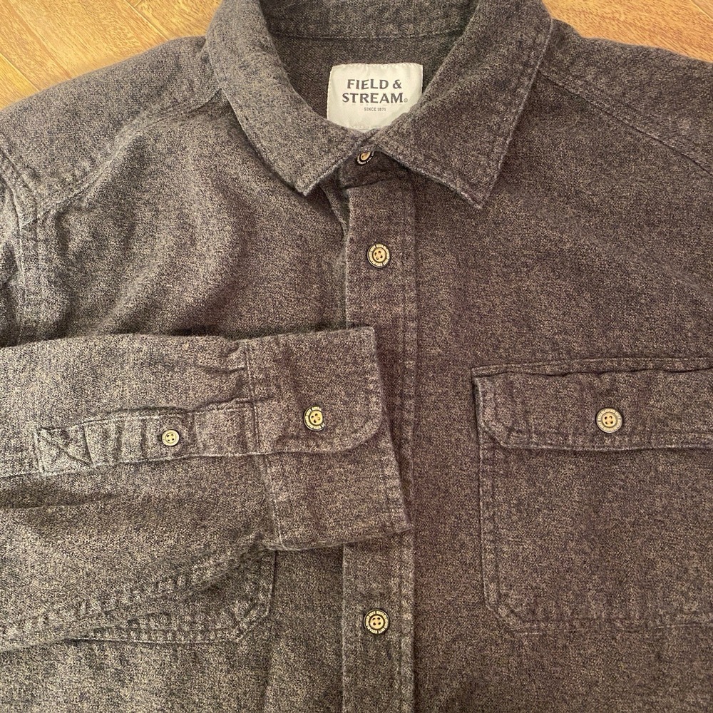 Field Stream Flannel Mens Large Button Down Shirt Long Sleeve Outdoor Gray